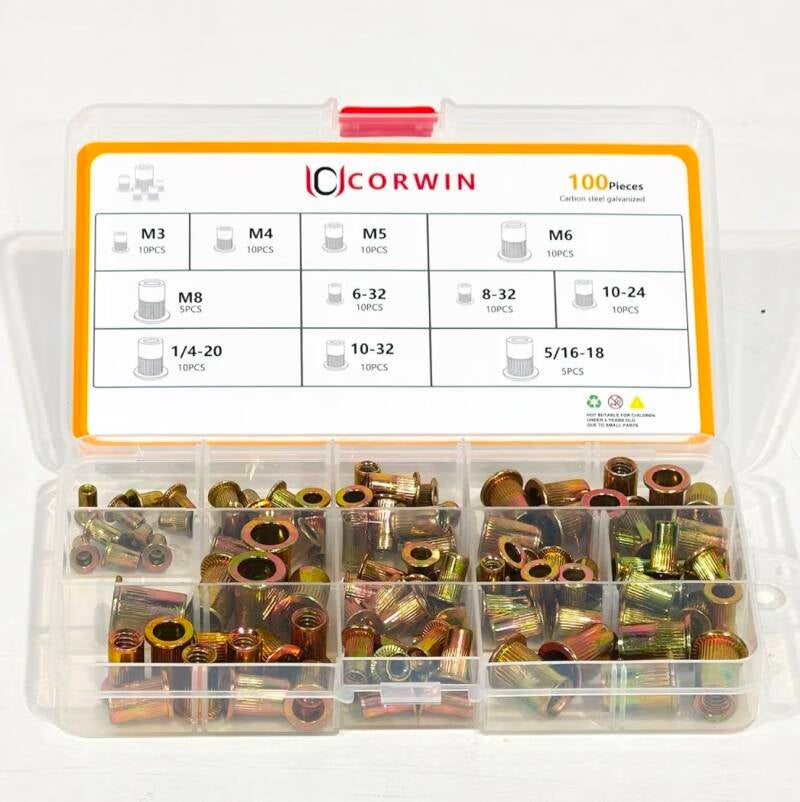 Rivet Nut Tool Kit — 12" Gun, 11 Mandrels & 100 Rivet Nuts